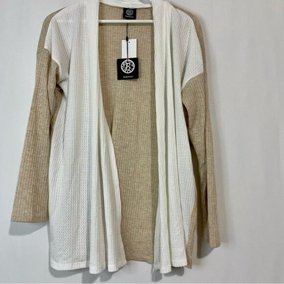 Bobeau Women’s Open Front Two Tone Cardigan Ivory & Oatmeal Size Medium NWT - Picture 1 of 7